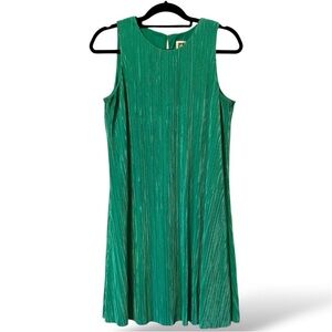 Anne Klein Emerald Green Shimmer Pleated Dress Medium Sleeveless A-line